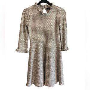 ART CLASS Girl’s Gold Dress with Neck, Arm and Skirt Ruffle, Size L10/12